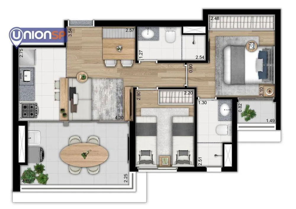 Apartamento, 2 quartos, 56 m² - Foto 1