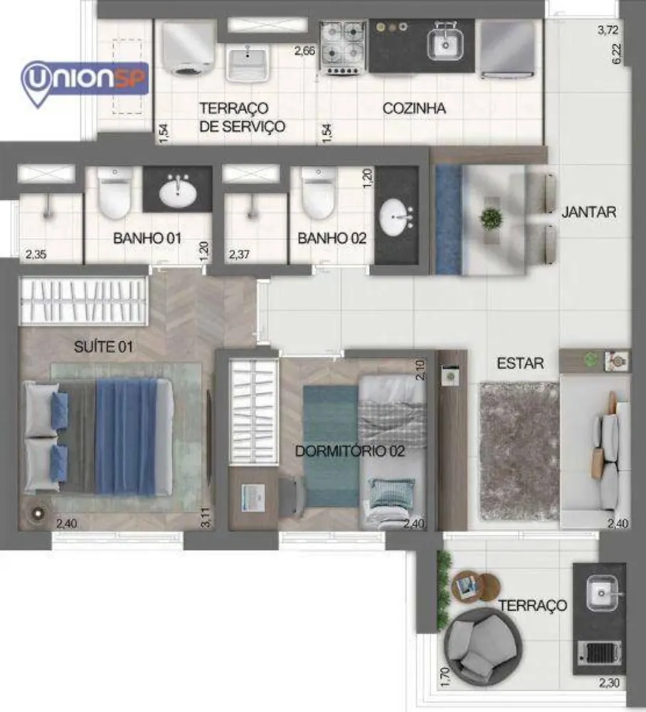 Apartamento, 2 quartos, 54 m² - Foto 1