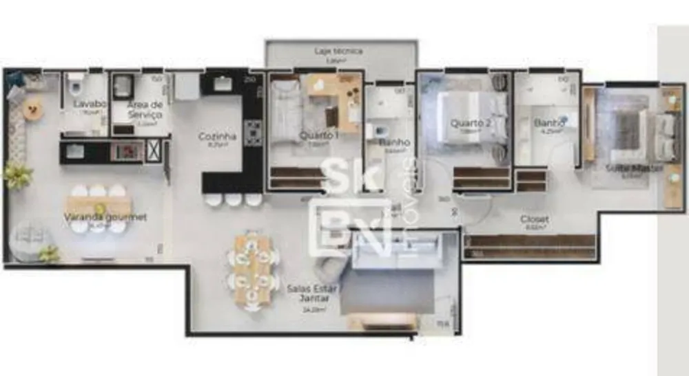Apartamento, 3 quartos, 100 m² - Foto 2