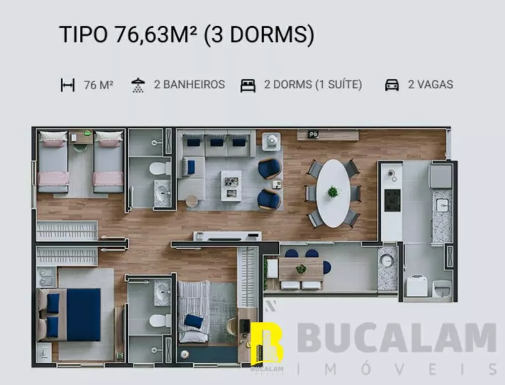 Apartamento à venda com 3 quartos, 76m² - Foto 2