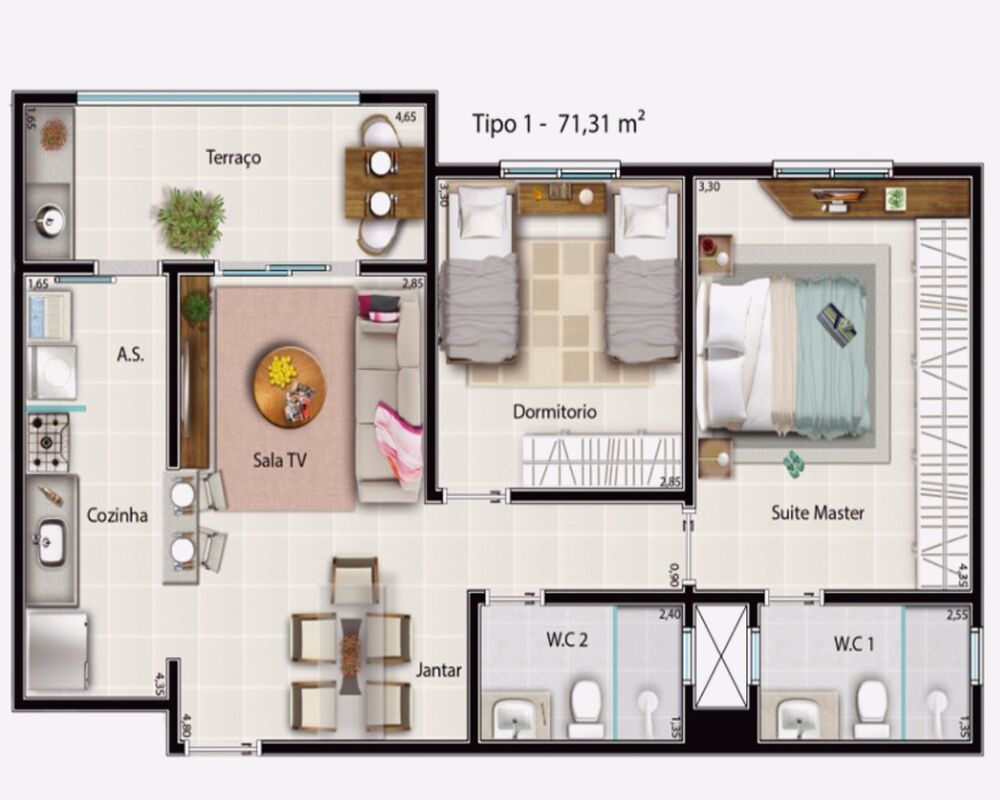 Apartamento, 2 quartos, 71 m² - Foto 2