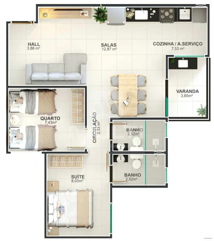 Apartamento, 2 quartos, 52 m² - Foto 6