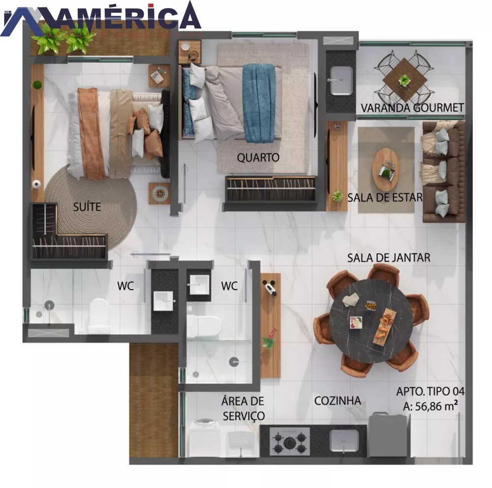 Apartamento à venda com 2 quartos, 56m² - Foto 3