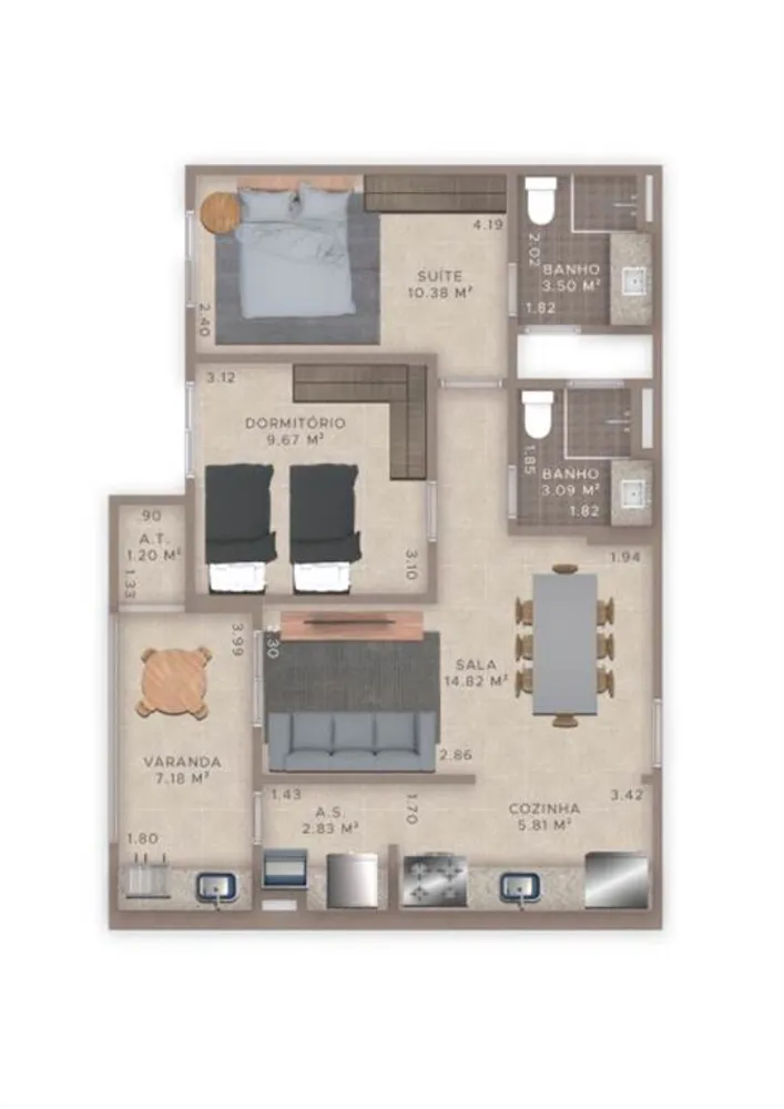 Apartamento, 2 quartos, 69 m² - Foto 1