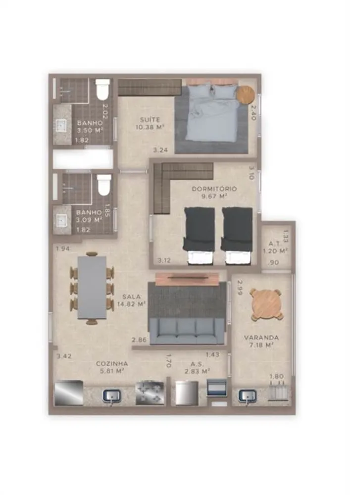 Apartamento, 2 quartos, 69 m² - Foto 2