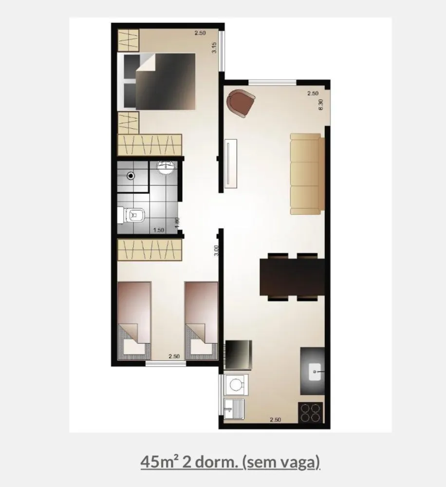 Apartamento, 2 quartos, 45 m² - Foto 9