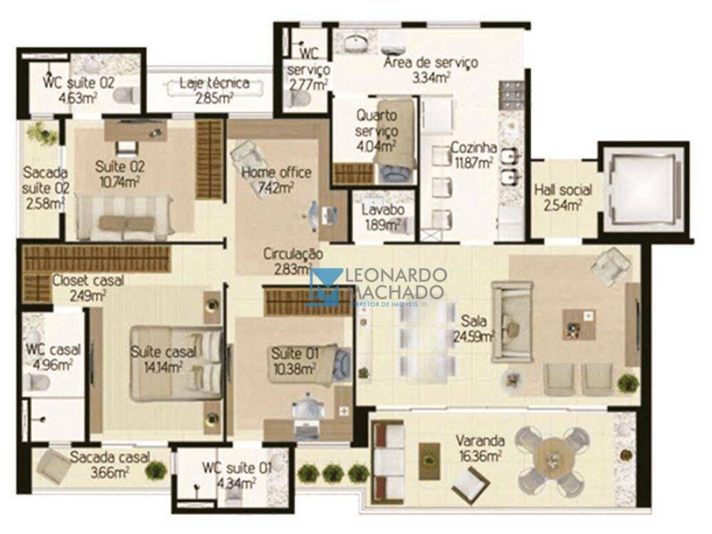 Apartamento à venda com 3 quartos, 138m² - Foto 2