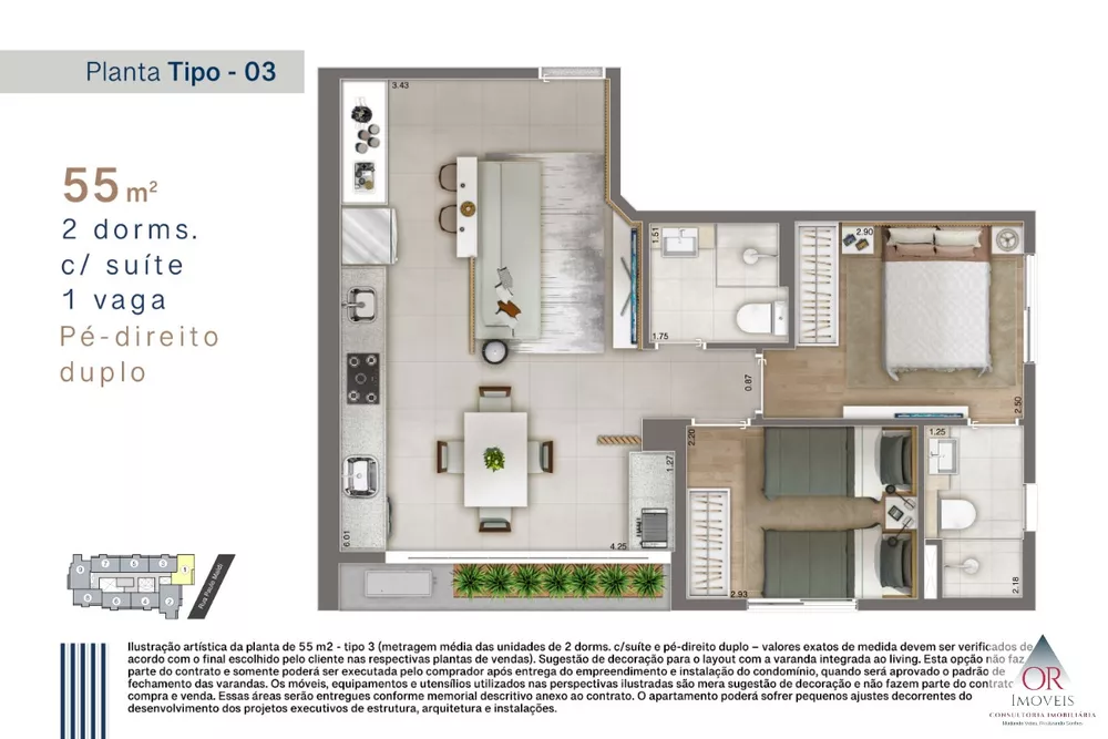 Apartamento à venda com 2 quartos, 55m² - Foto 3