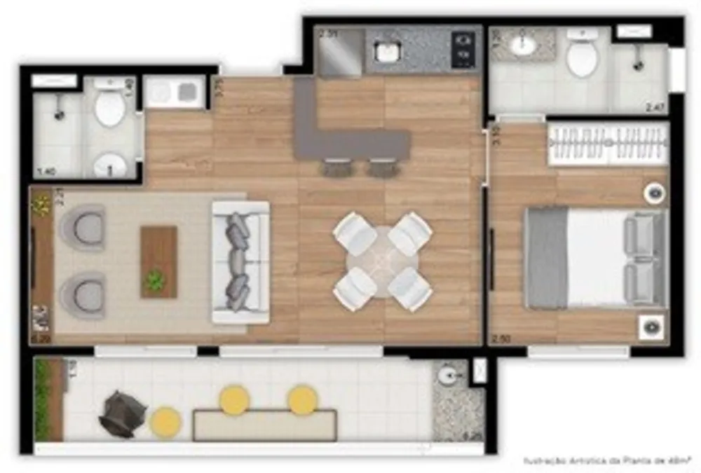 Apartamento, 1 quarto, 48 m² - Foto 1