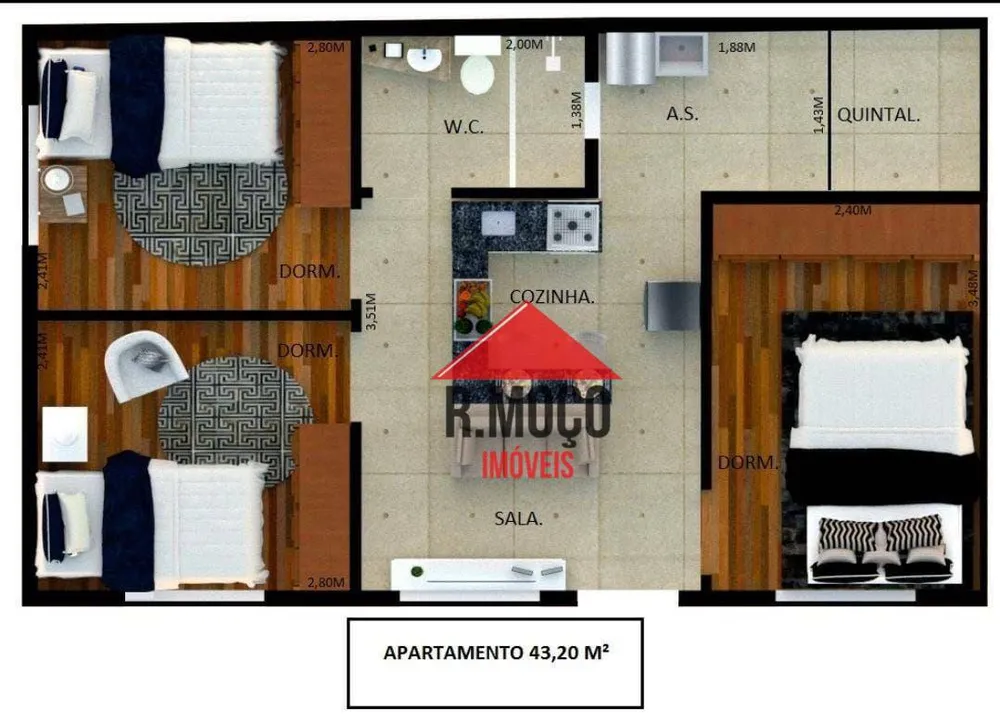 Apartamento, 3 quartos, 43 m² - Foto 5