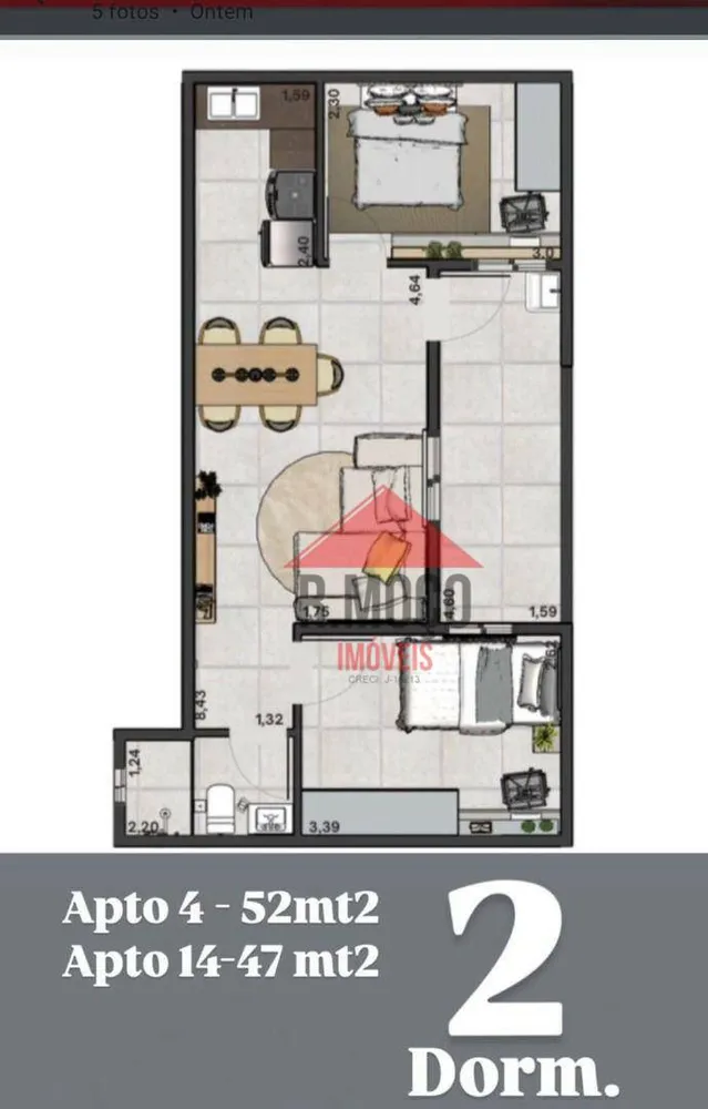 Apartamento, 2 quartos, 44 m² - Foto 3