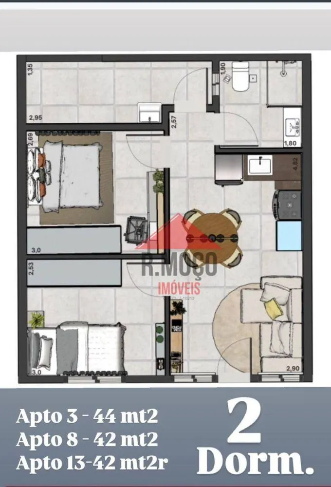 Apartamento, 2 quartos, 44 m² - Foto 2