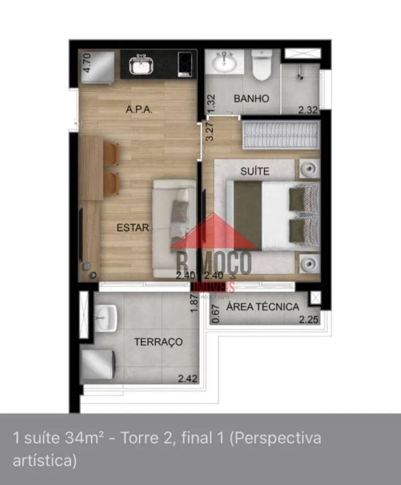 Kitnet-Studio, 34 m² - Foto 2
