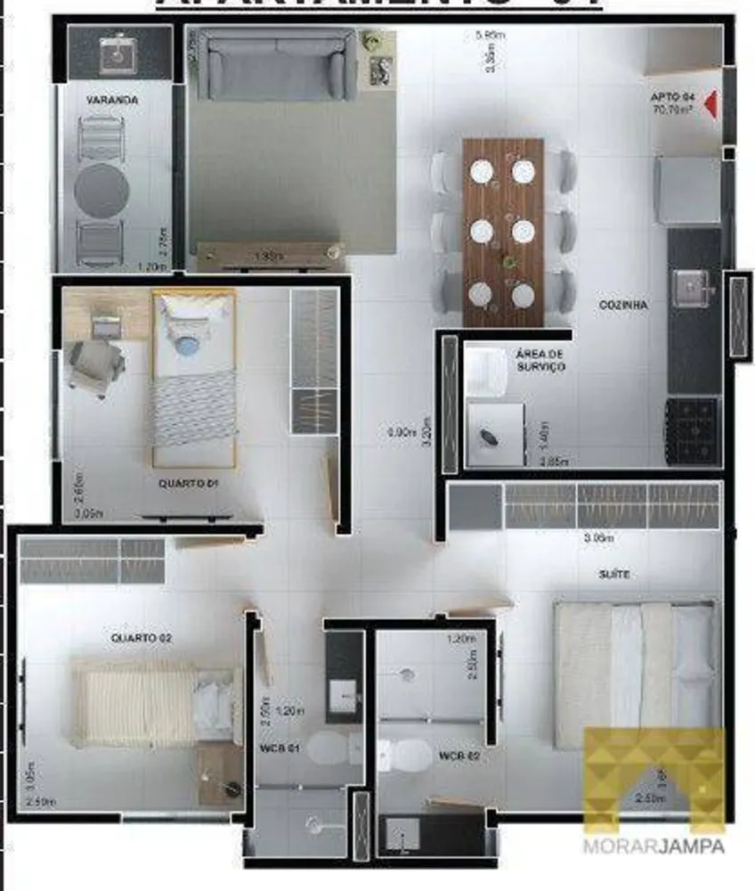 Apartamento, 3 quartos, 70 m² - Foto 3