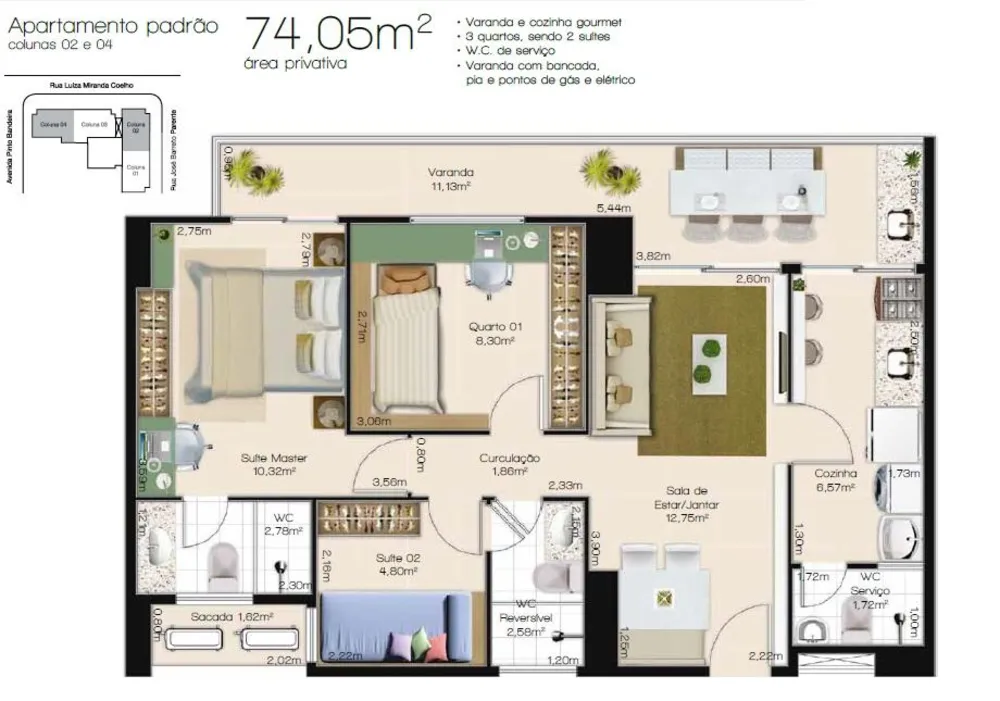 Apartamento, 3 quartos, 74 m² - Foto 3
