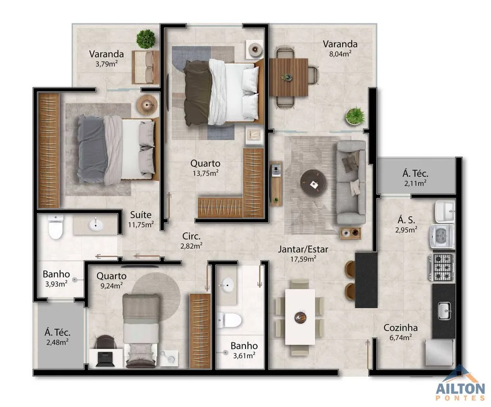 Apartamento, 3 quartos, 96 m² - Foto 12