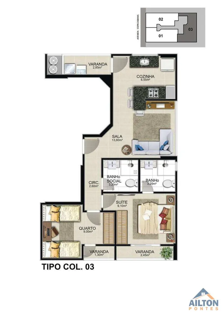 Apartamento, 2 quartos, 59 m² - Foto 2