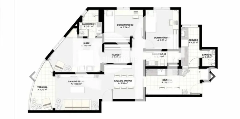 Apartamento, 3 quartos, 100 m² - Foto 1