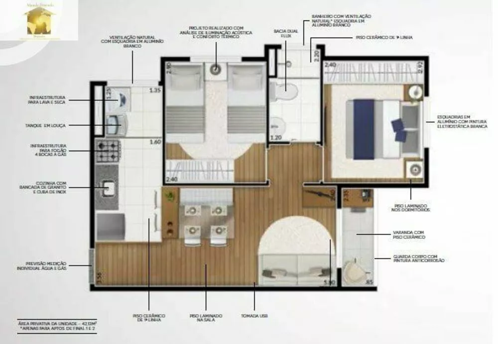 Apartamento, 2 quartos, 42 m² - Foto 2