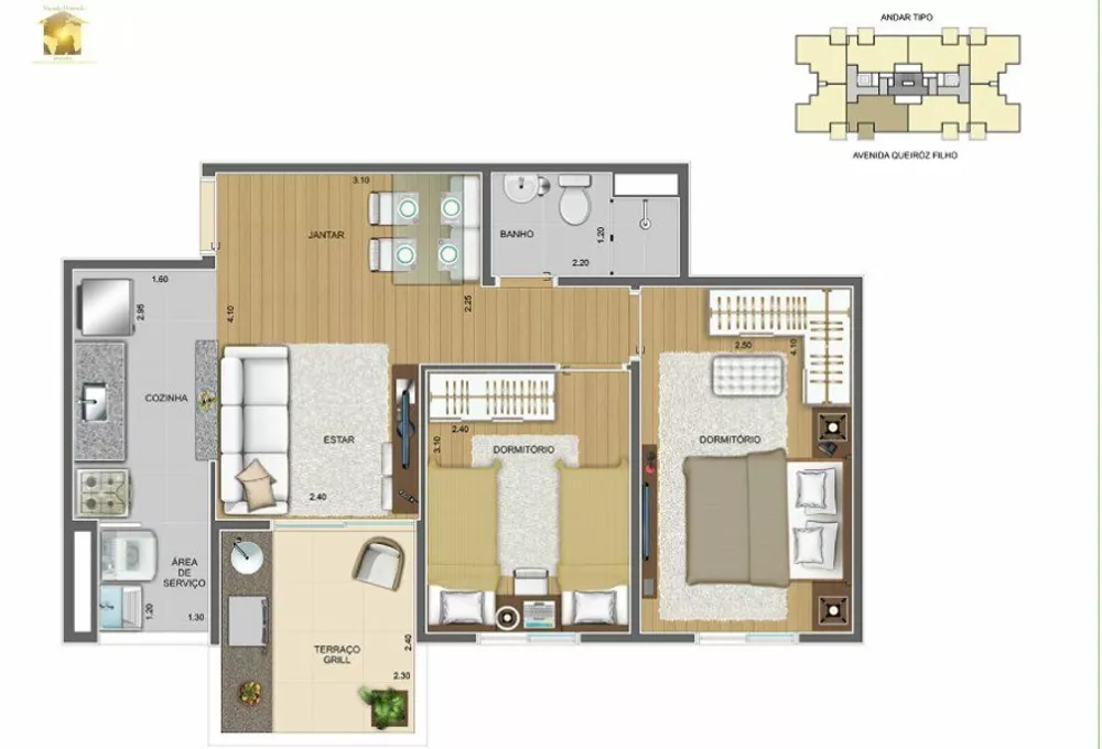 Apartamento, 2 quartos, 52 m² - Foto 3
