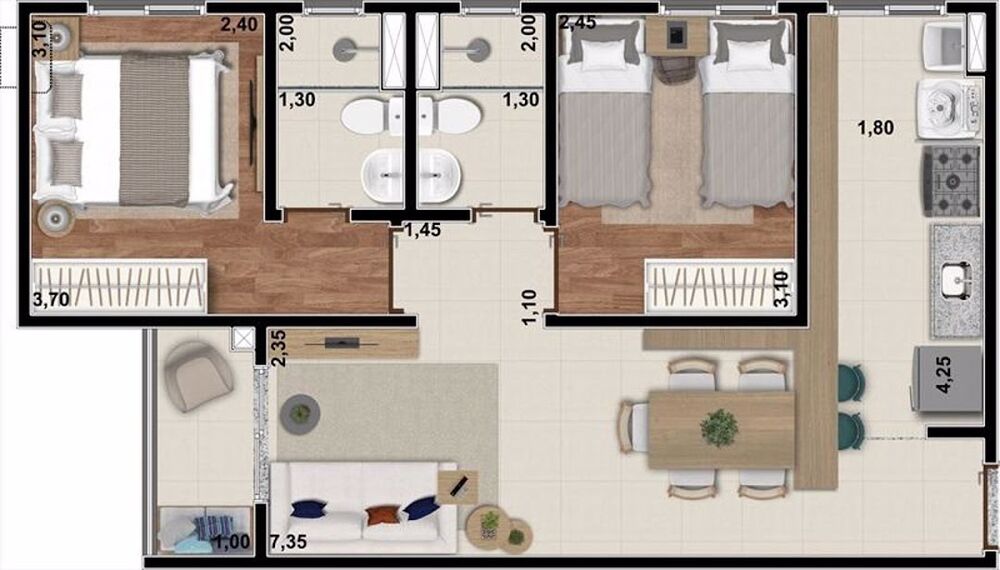 Apartamento, 2 quartos, 51 m² - Foto 2