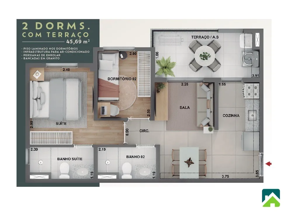 Apartamento, 2 quartos, 45 m² - Foto 8