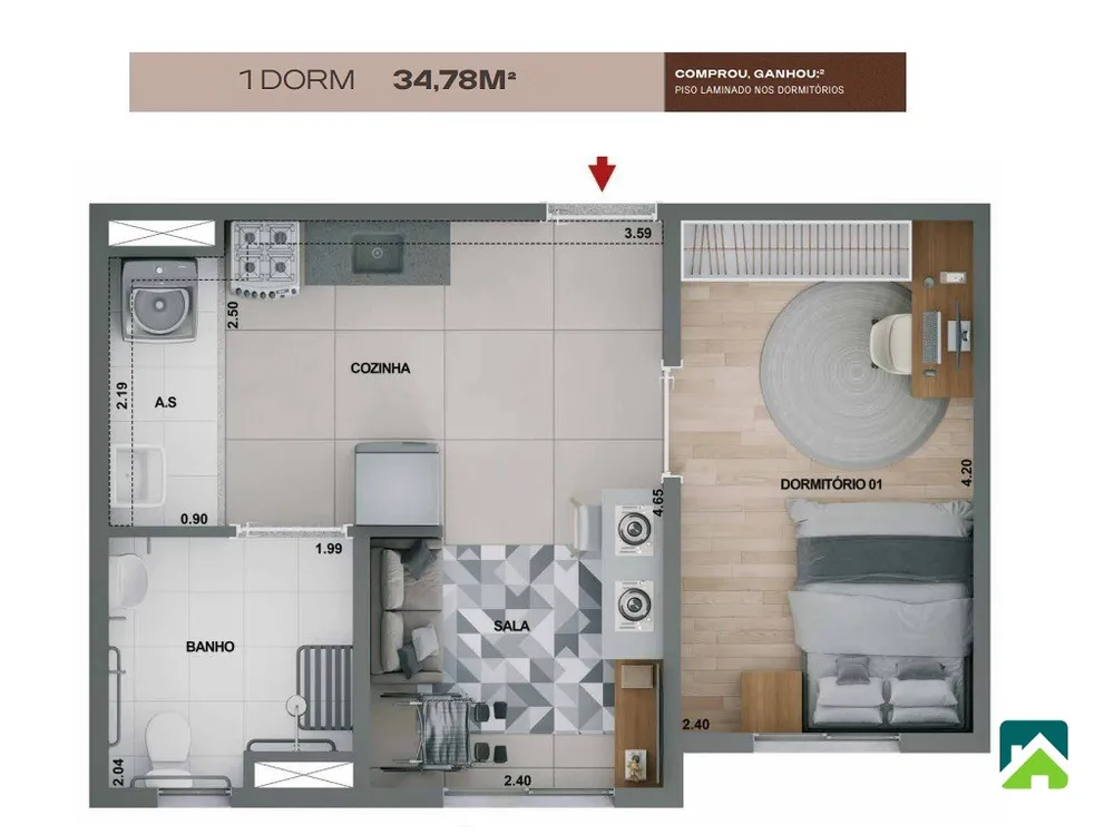 Apartamento, 1 quarto, 35 m² - Foto 1