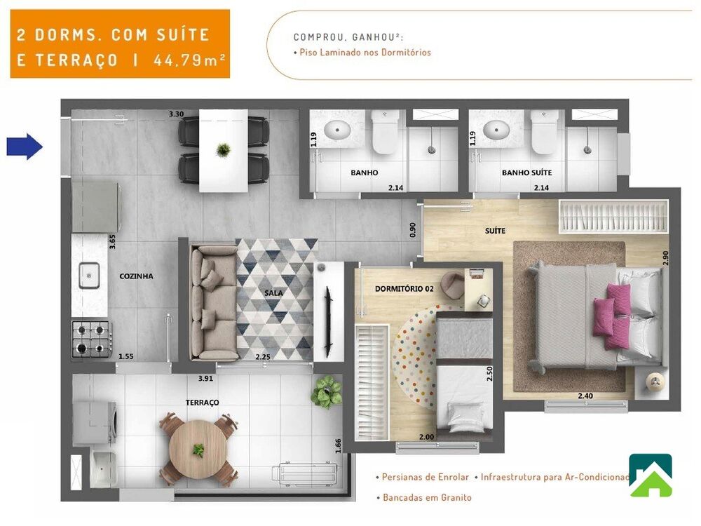 Apartamento, 2 quartos, 45 m² - Foto 2