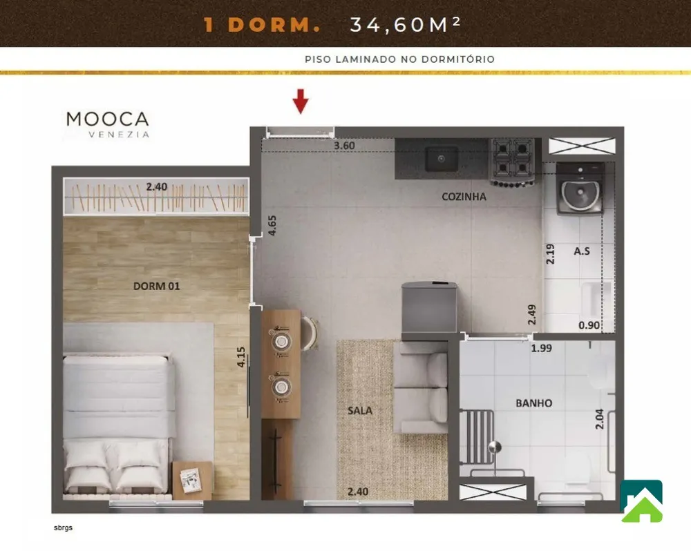 Apartamento, 1 quarto, 34 m² - Foto 1