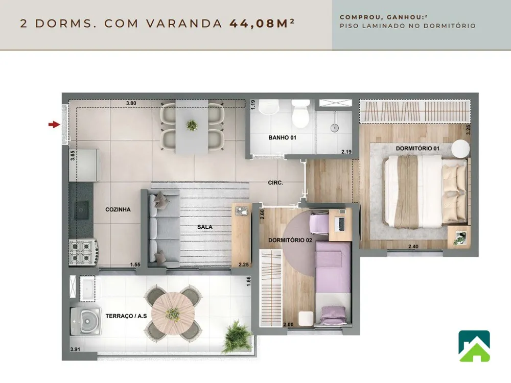 Apartamento, 2 quartos, 44 m² - Foto 4