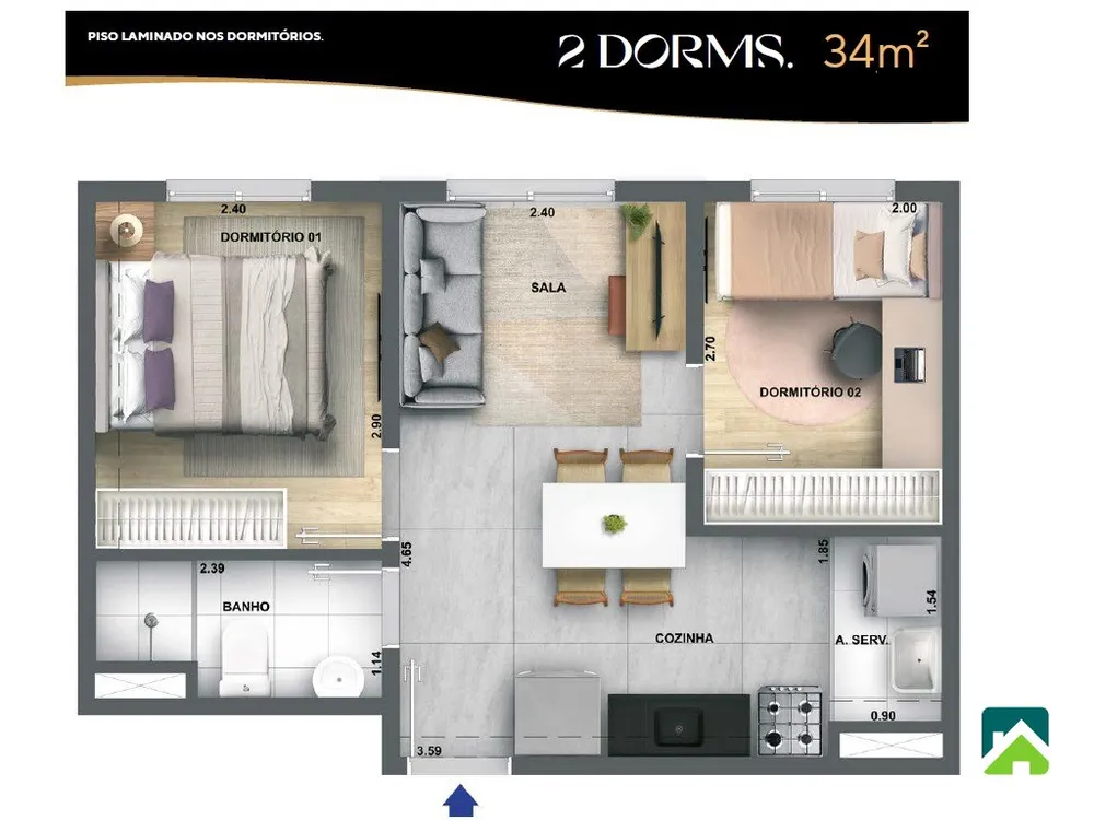 Apartamento, 2 quartos, 34 m² - Foto 4