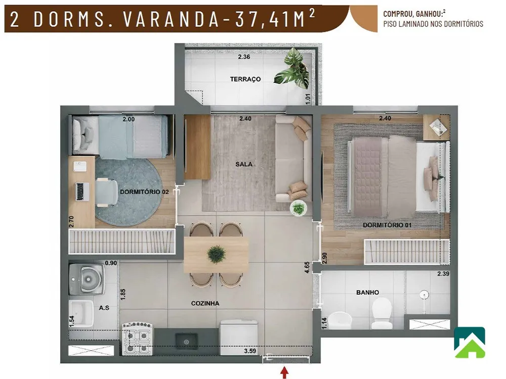 Apartamento, 2 quartos, 37 m² - Foto 1