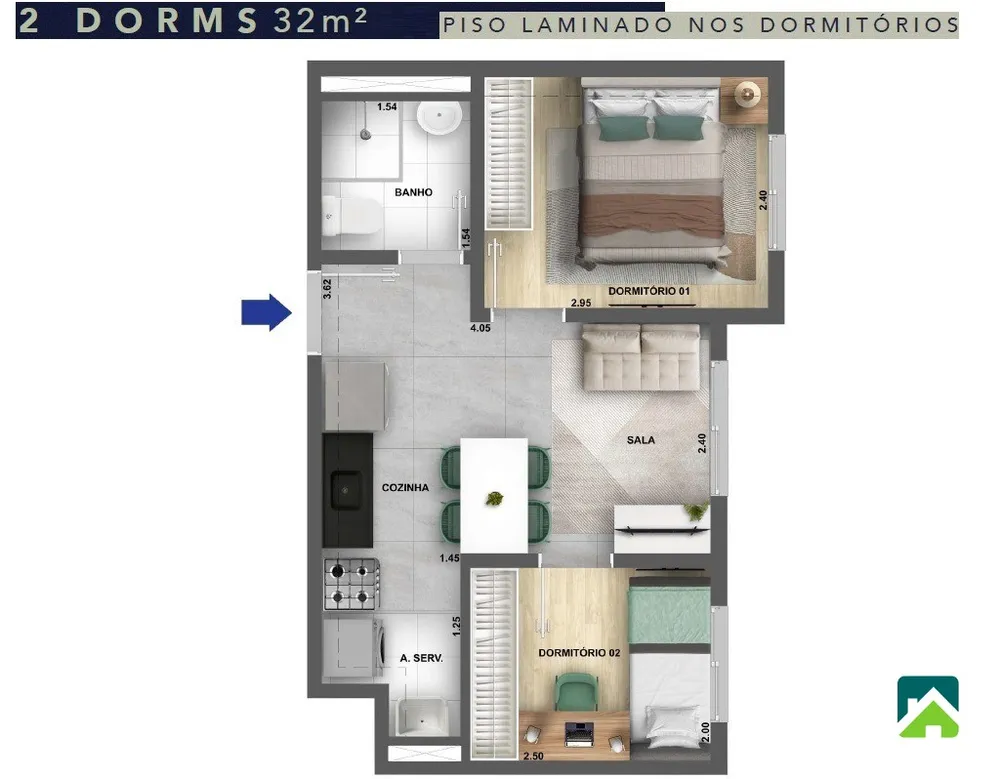 Apartamento, 2 quartos, 32 m² - Foto 3