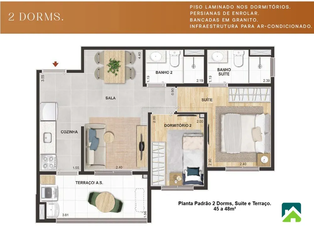 Apartamento, 2 quartos, 46 m² - Foto 3