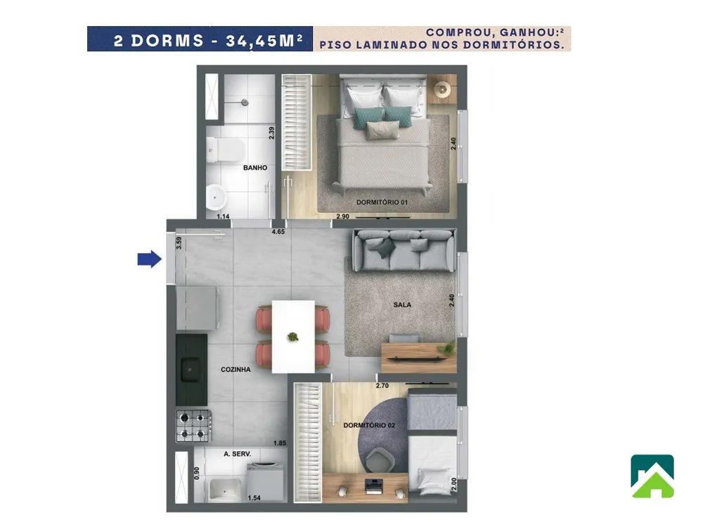Apartamento, 2 quartos, 35 m² - Foto 4