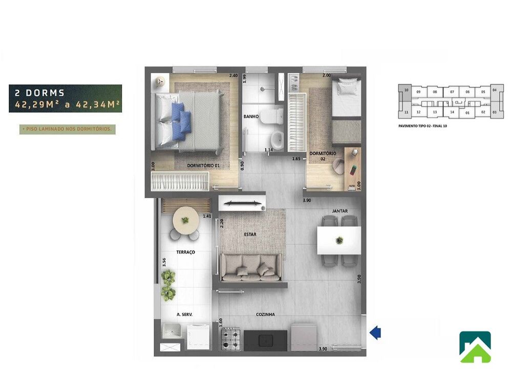 Apartamento, 2 quartos, 42 m² - Foto 3