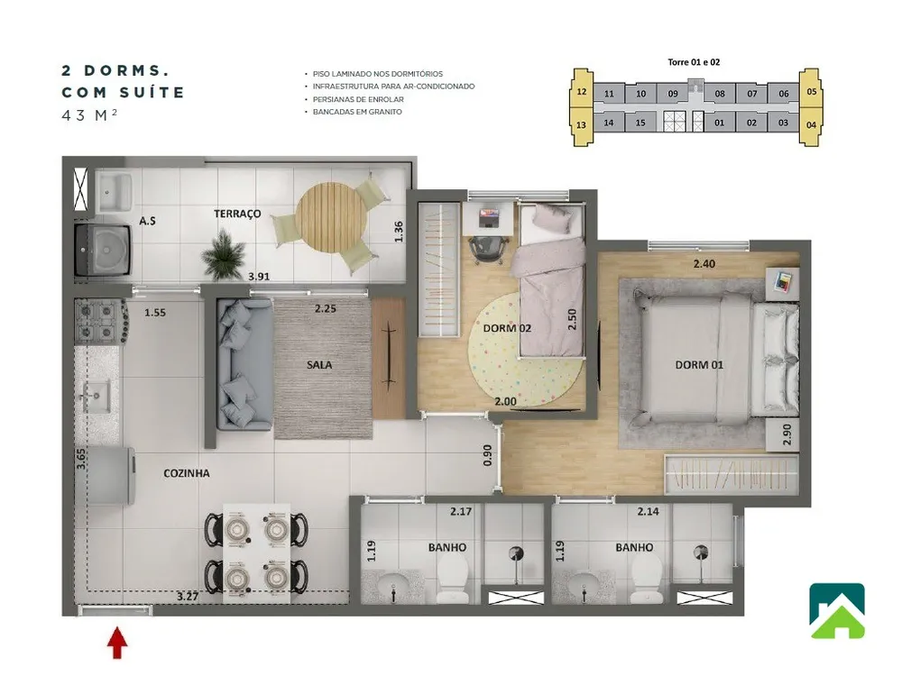 Apartamento, 2 quartos, 45 m² - Foto 14
