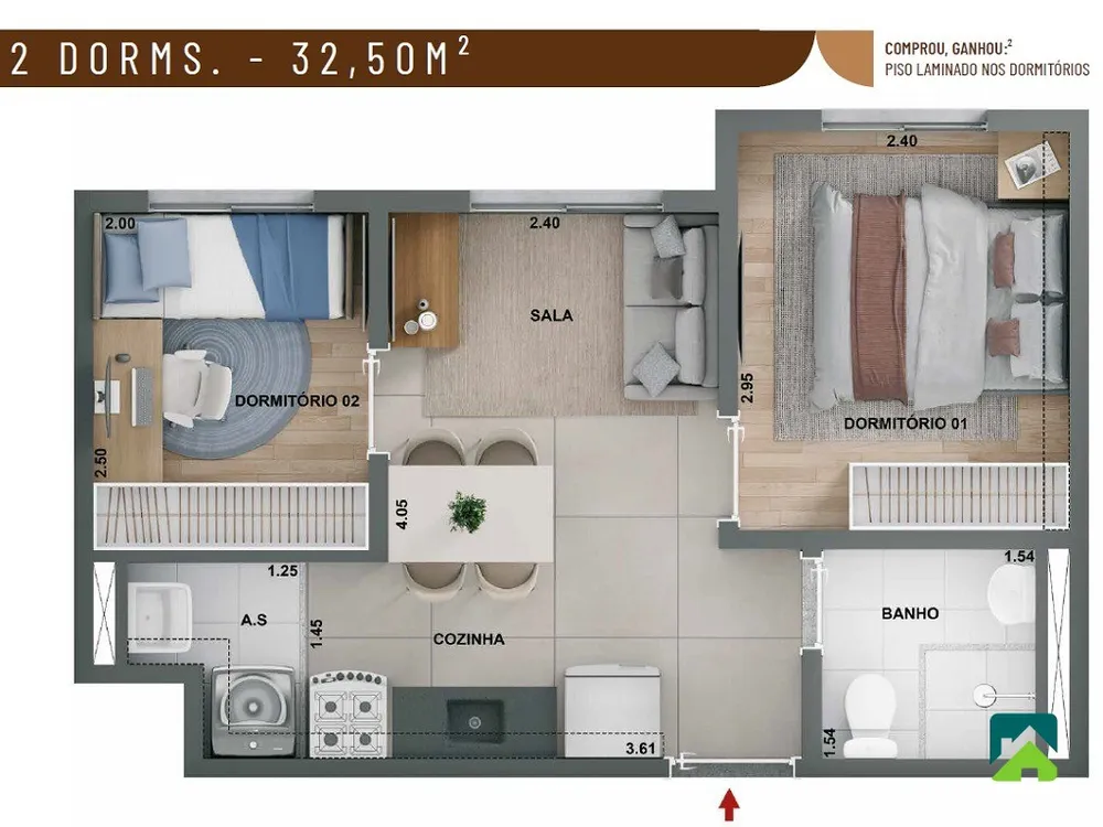 Apartamento, 2 quartos, 32 m² - Foto 1