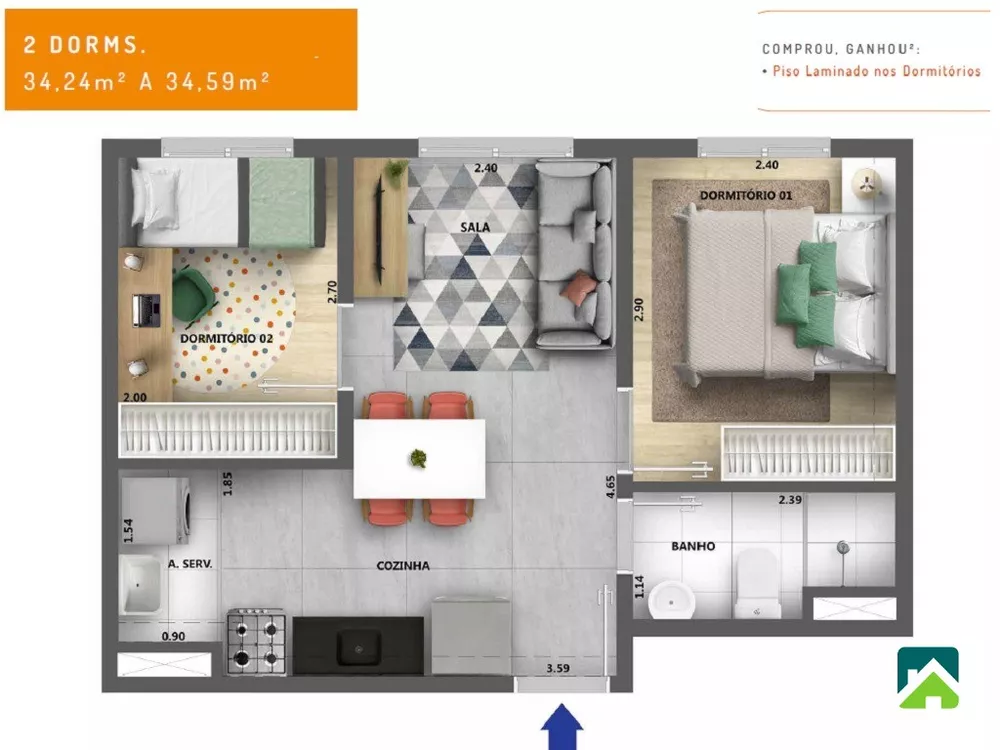 Apartamento, 2 quartos, 34 m² - Foto 1