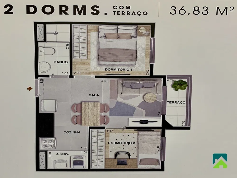 Apartamento, 2 quartos, 37 m² - Foto 3