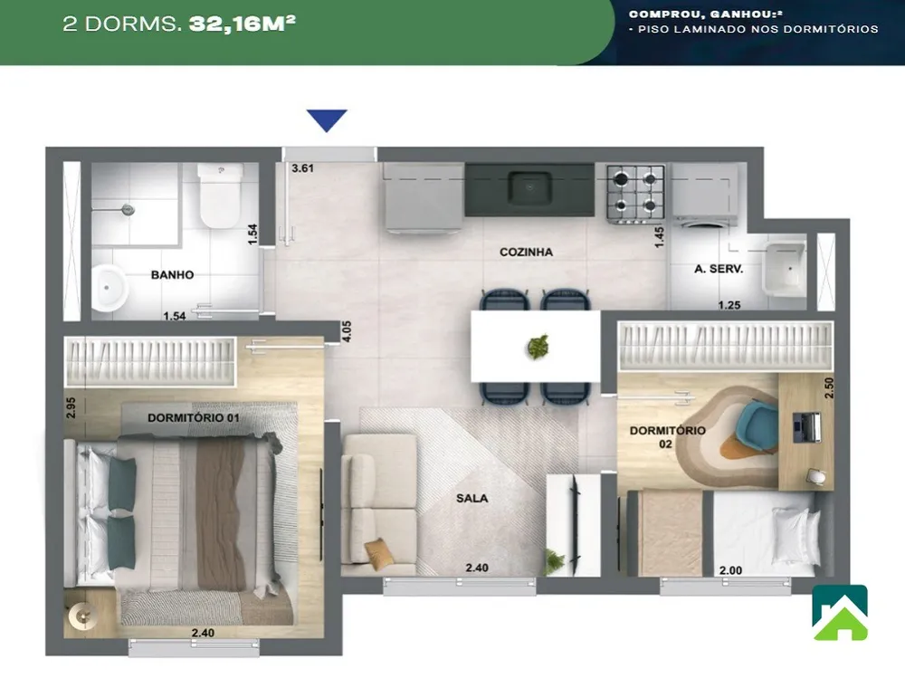 Apartamento, 2 quartos, 37 m² - Foto 2