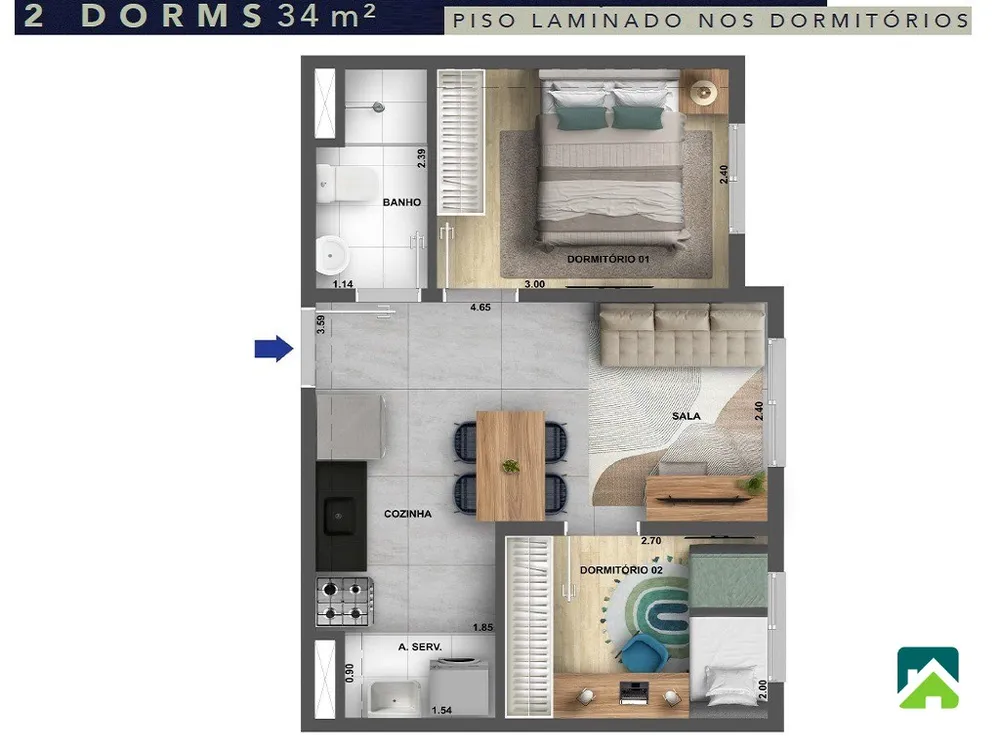 Apartamento, 2 quartos, 34 m² - Foto 4