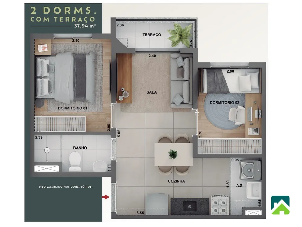 Apartamento, 2 quartos, 38 m² - Foto 2
