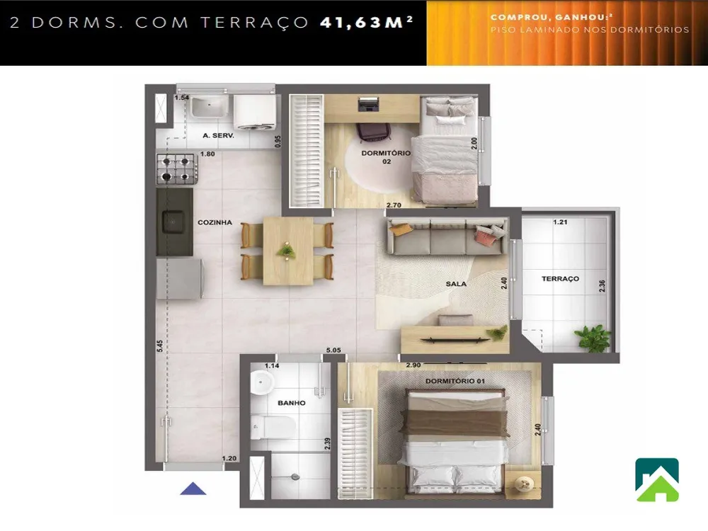Apartamento, 2 quartos, 39 m² - Foto 1