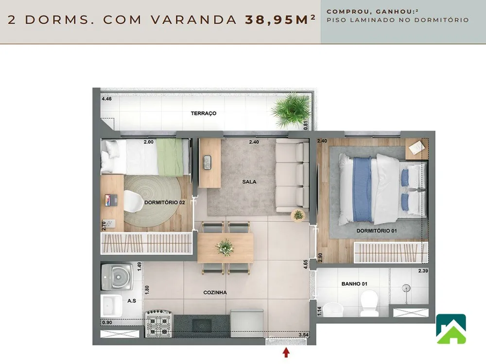Apartamento, 2 quartos, 42 m² - Foto 2