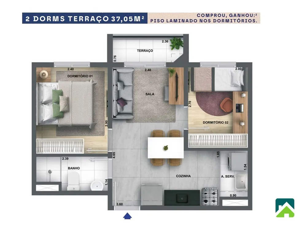 Apartamento, 2 quartos, 37 m² - Foto 3