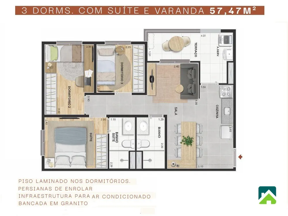 Apartamento, 2 quartos, 52 m² - Foto 3