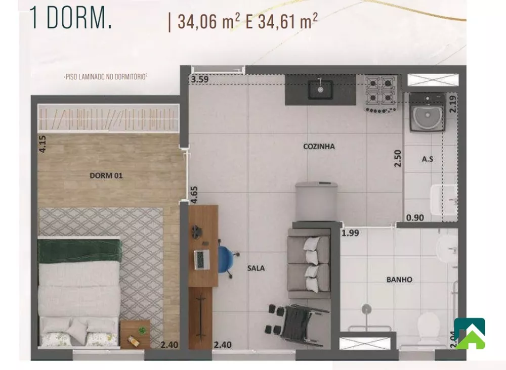 Apartamento, 1 quarto, 34 m² - Foto 8