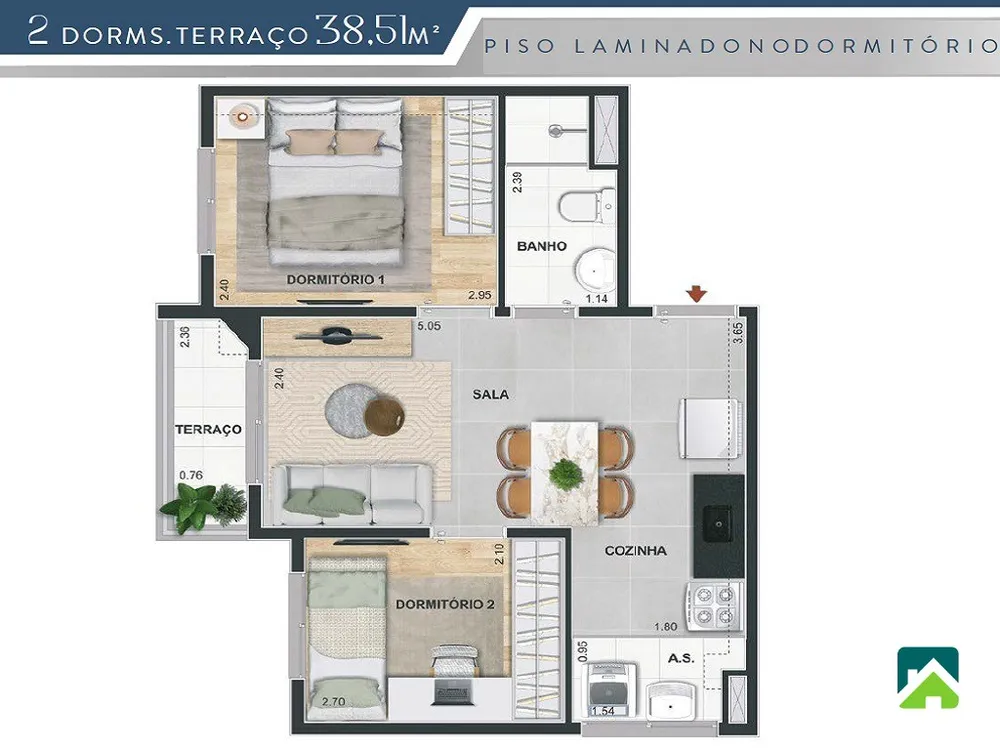 Apartamento, 2 quartos, 38 m² - Foto 3