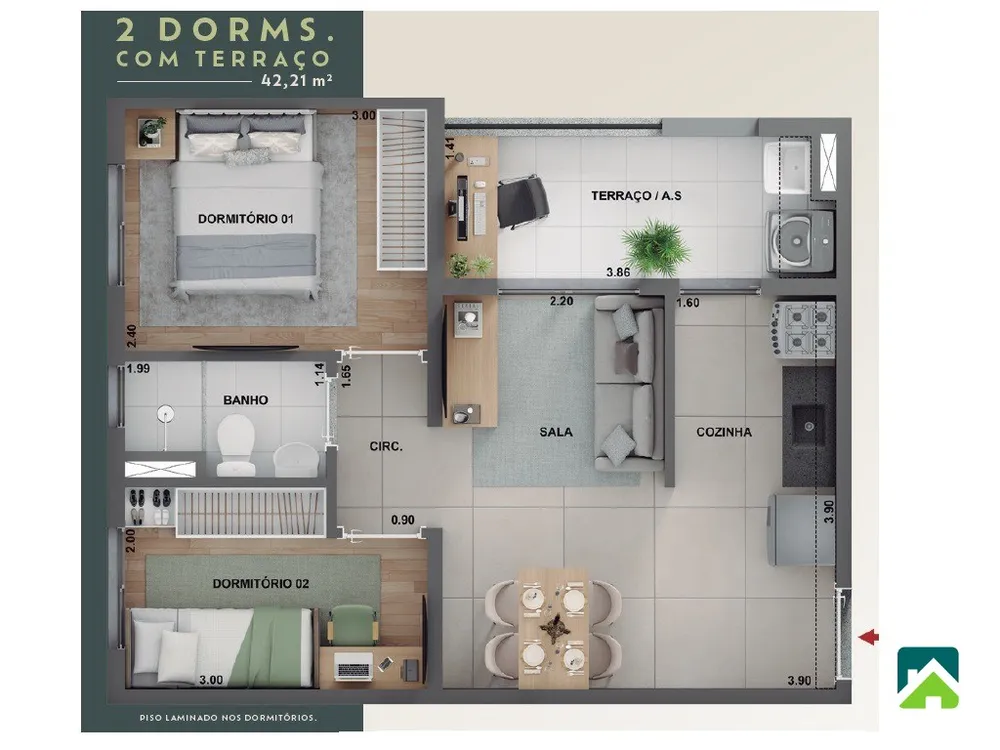 Apartamento, 2 quartos, 42 m² - Foto 2